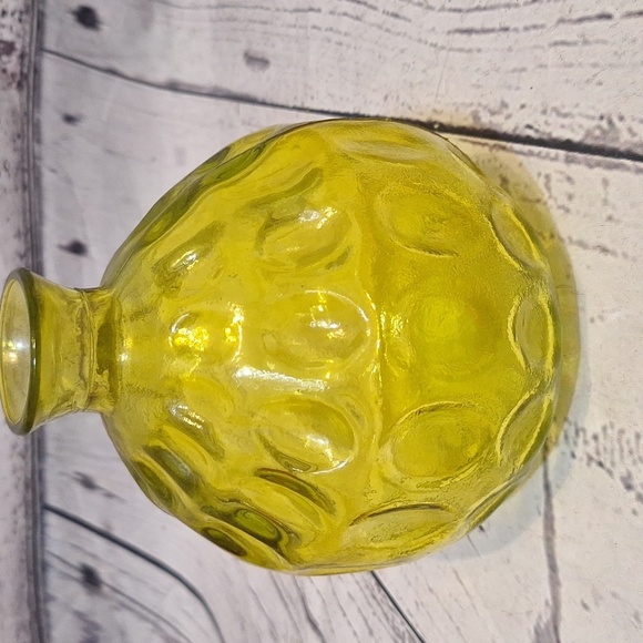 Other - Vintage 1970s Thumbprint Glass Vase | Yellow Mid-Century Art Glass